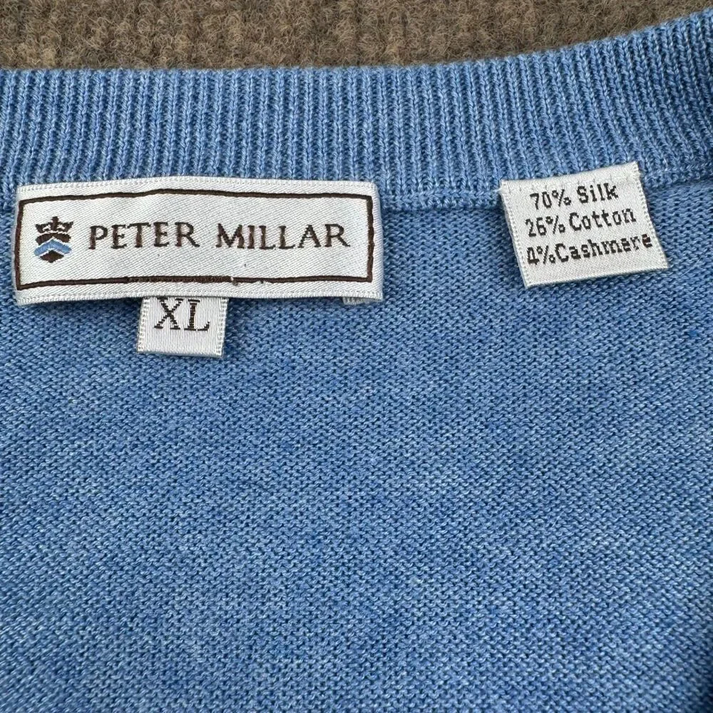 Peter Millar Sweater Vest Silk/Cotton/Cashmere V-Neck Men's Xl Blue NGLA Logo